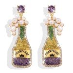 Champagne Bottle Mardi Gras Dangle Earrings