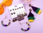 Mardi Gras Earrings Set: 11 Pairs with Tassels