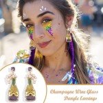 Champagne Bottle Mardi Gras Dangle Earrings