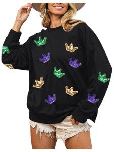 Mardi Gras Sequin Crown Sweatshirt for Women