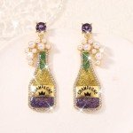 Champagne Bottle Mardi Gras Dangle Earrings