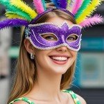 GLOQUAT Silver CZ Mardi Gras Hoop Earrings