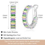 GLOQUAT Silver CZ Mardi Gras Hoop Earrings