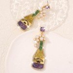 Champagne Bottle Mardi Gras Dangle Earrings