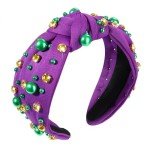 Purple Pearl Rhinestone Mardi Gras Hairband for Women