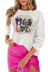 Women's Sequin Tinsel Mardi Gras Round Neck Sweater