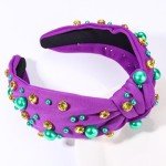 Purple Pearl Rhinestone Mardi Gras Hairband for Women