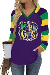 Funny Mardi Gras V-Neck Graphic Tee for Women