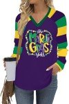 Funny Mardi Gras V-Neck Graphic Tee for Women
