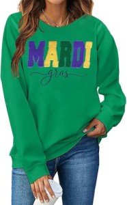 Mardi Gras Chenille Patch Pullover Sweatshirt for Women