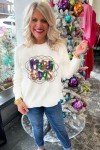 Women's Sequin Tinsel Mardi Gras Round Neck Sweater