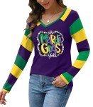 Funny Mardi Gras V-Neck Graphic Tee for Women