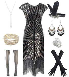 1920s Vintage Flapper Dress & Accessories Set