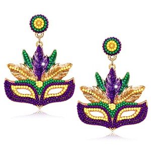 Beaded Mask Mardi Gras Earrings for Women