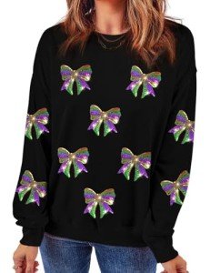 Ecosunny Women's Mardi Gras Sequined Graphic Sweatshirt