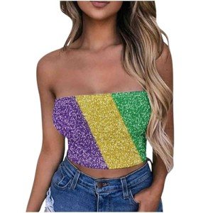 Binmer Plus Size Mardi Gras Strapless Crop Tops