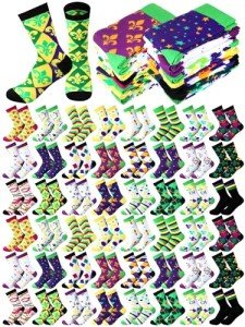 Mardi Gras Fun Crew Socks - 48 Pairs Set