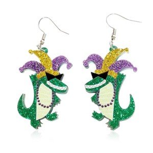 Funny Crocodile Sequin Earrings for Mardi Gras