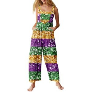 Plus Size Purple Mardi Gras Graphic Jumpsuit