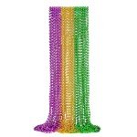 12PCS Metallic Mardi Gras Beads in Green, Purple, Gold
