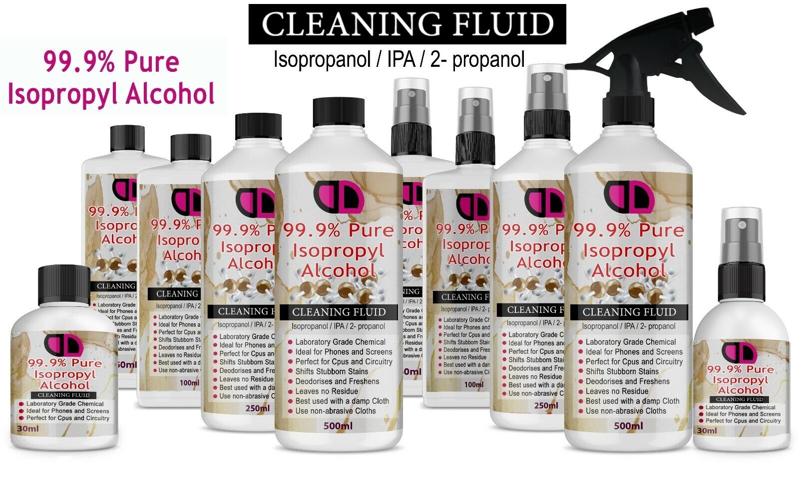 99.9% Isopropyl Alcohol in Various Sizes
