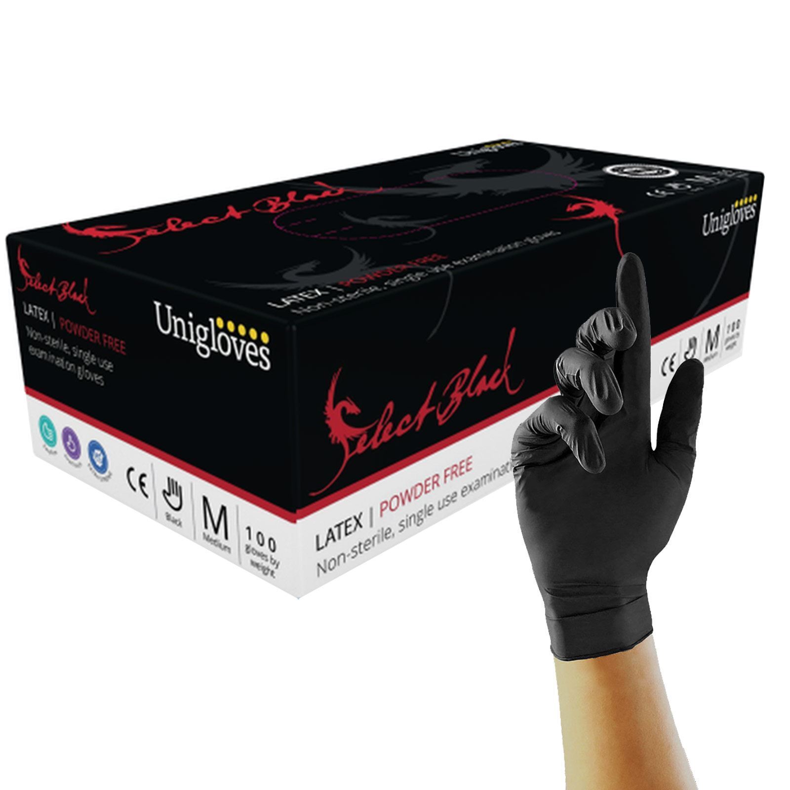 Powder-Free Black Latex Tattoo Gloves by Unigloves
