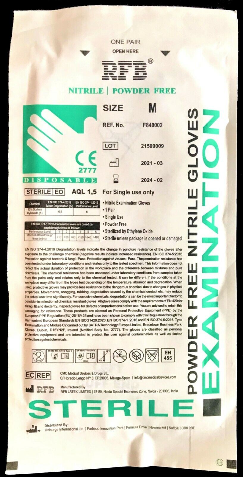 Medium Sterile Nitrile Exam Gloves - CE Certified