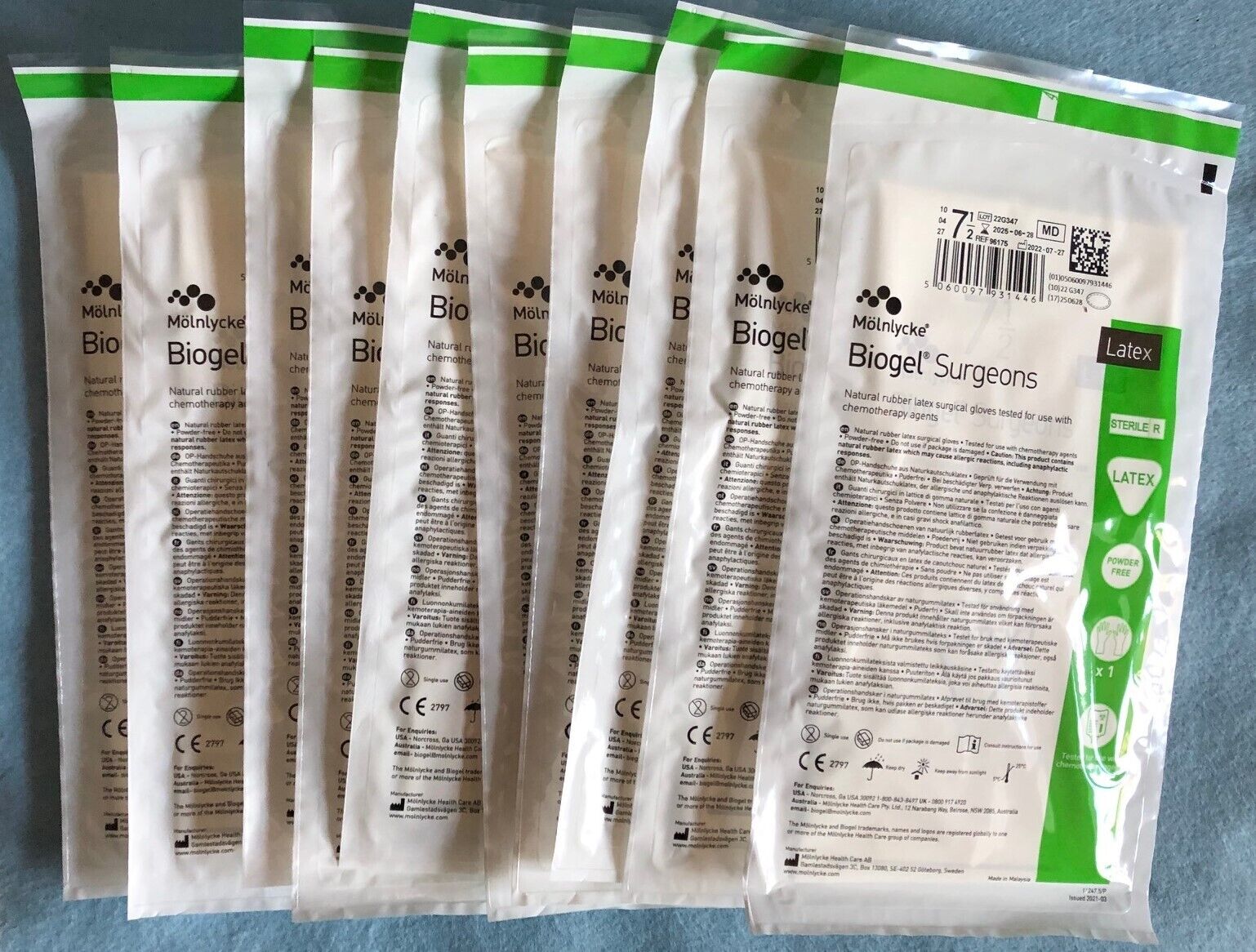 10 Pairs Latex Sterile Surgical Gloves, Size 7.5