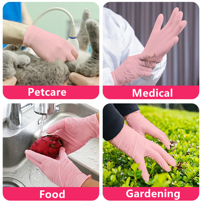 Pink Nitrile Gloves 100-Pack - Food, Cleaning, Beauty