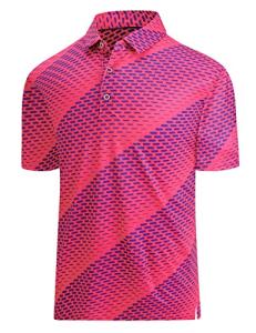 Men's Moisture-Wicking Pink Geometric Golf Polo Shirt