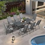 Purple Leaf Outdoor Dining Set with 8 Folding Chairs