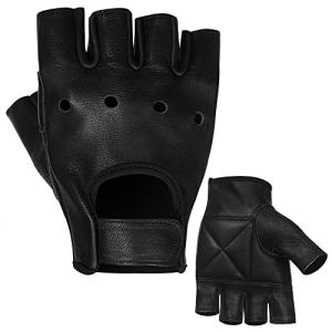 Leather Half Finger Weight Lifting Gloves - Black