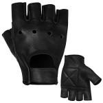Leather Half Finger Weight Lifting Gloves - Black