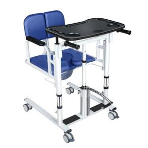 VitaCu 4-in-1 Patient Lift Transfer Chair - Heavy Duty Shower Commode Wheelchair with Toilet Safety Frame, Adjustable Arms & 400lb Weight Capacity, Blue