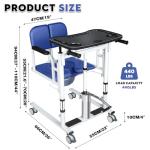 VitaCu 4-in-1 Patient Lift Transfer Chair - Heavy Duty Shower Commode Wheelchair with Toilet Safety Frame, Adjustable Arms & 400lb Weight Capacity, Blue