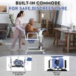 VitaCu 4-in-1 Patient Lift Transfer Chair - Heavy Duty Shower Commode Wheelchair with Toilet Safety Frame, Adjustable Arms & 400lb Weight Capacity, Blue