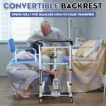 VitaCu 4-in-1 Patient Lift Transfer Chair - Heavy Duty Shower Commode Wheelchair with Toilet Safety Frame, Adjustable Arms & 400lb Weight Capacity, Blue