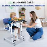 VitaCu 4-in-1 Patient Lift Transfer Chair - Heavy Duty Shower Commode Wheelchair with Toilet Safety Frame, Adjustable Arms & 400lb Weight Capacity, Blue