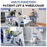 VitaCu 4-in-1 Patient Lift Transfer Chair - Heavy Duty Shower Commode Wheelchair with Toilet Safety Frame, Adjustable Arms & 400lb Weight Capacity, Blue