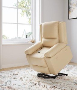 Beige Power Lift Recliner with Massage & Heat