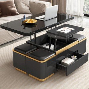 Multifunctional Lift Top Coffee Table with Storage Stools