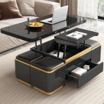 Multifunctional Lift Top Coffee Table with Storage Stools