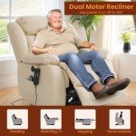 Beige Dual-Motor Lift Chair with Massage and Heat