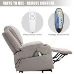 Light Grey Power Lift Recliner Chair with Massage