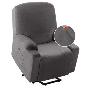 Soft Velvet Power Lift Recliner Chair Cover - Grey