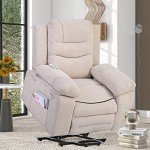 Beige Power Lift Chair with Massage & Heat