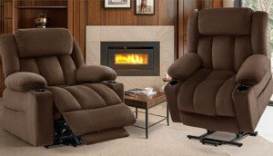 Large Wide Power Lift Recliner Chair Set - Brown