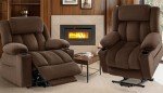 Large Wide Power Lift Recliner Chair Set - Brown
