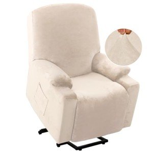 Ivory Velvet Stretch Lift Recliner Chair Cover