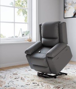 Gray Faux Leather Power Lift Recliner with Massage